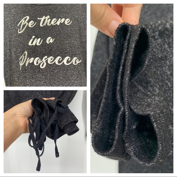 CB Sunday “Be There In A Prosecco” Funny Sweater Charcoal Black Silver Metallic - Picture 7 of 15